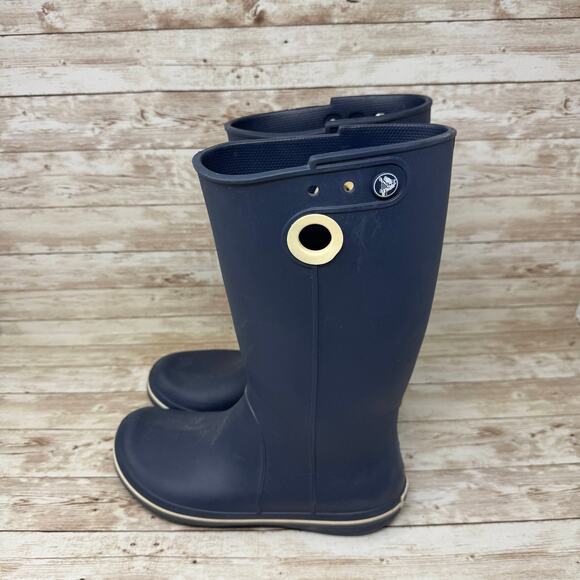 Crocs 10970 Crocband Jaunt Navy Blue Waterproof Rain Boots Women's Size 8 - Picture 3 of 8